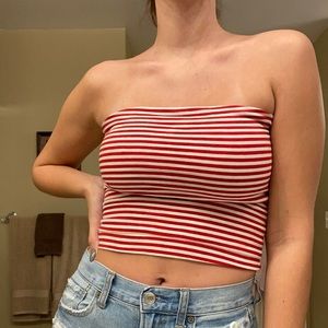 Red and white striped tube top